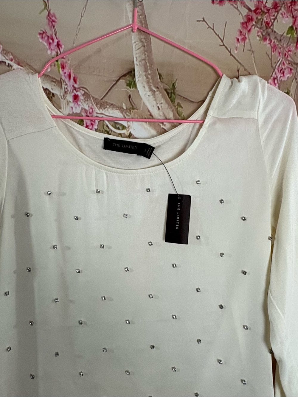 NEW The Limited Cream Scoop Neck Studded Long Sleeve Top - Picture 3 of 9